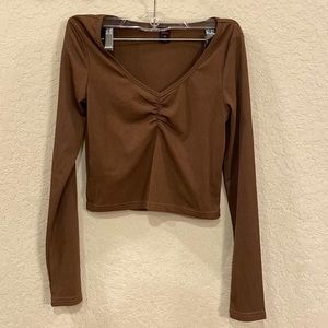 romwe cropped brown long sleeve size s